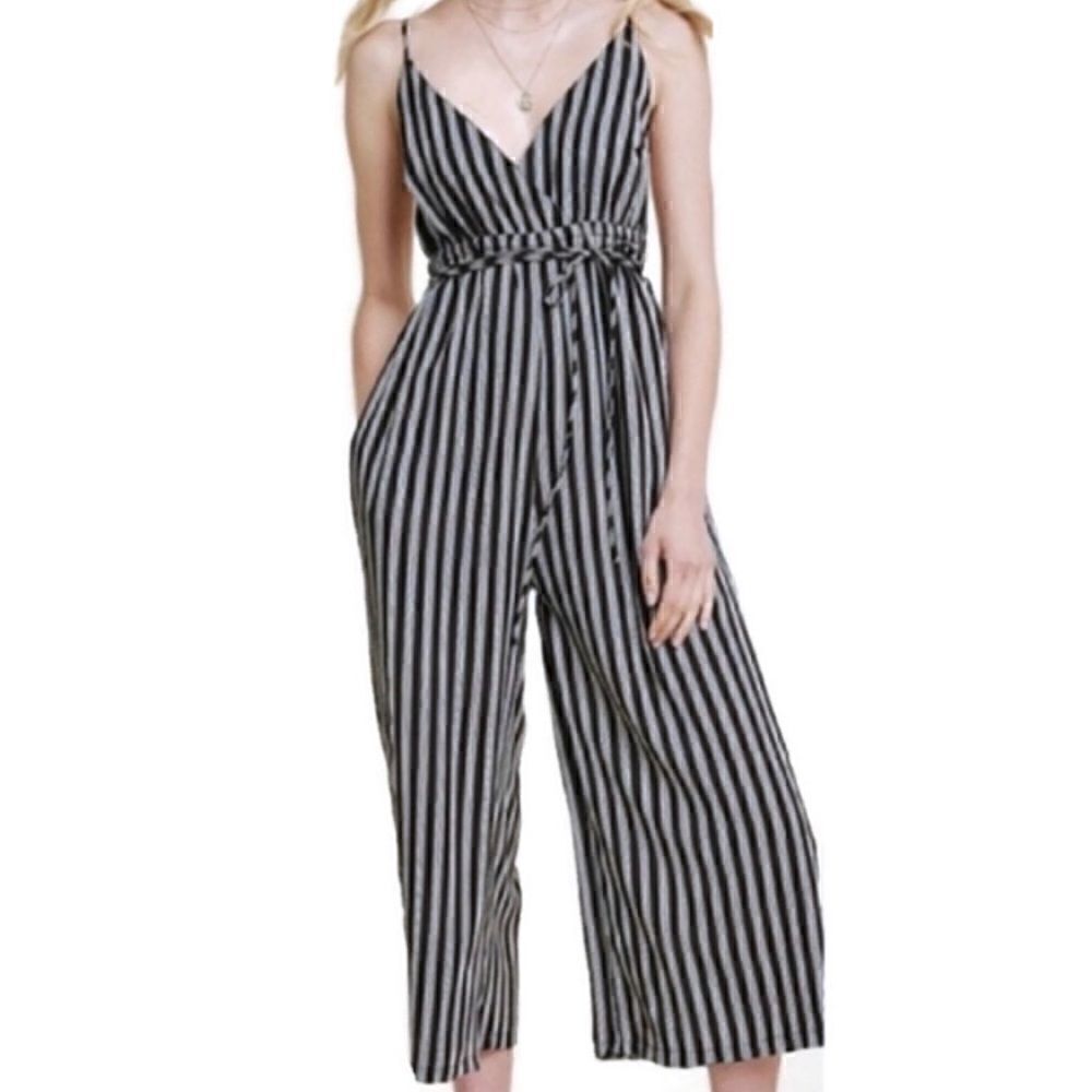 Hayden Black and White Striped Jumpsuit Sz M